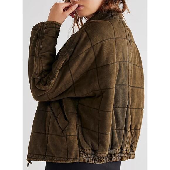 Free People Oversized Quilted Military Green Knit Zip Up Jacket Size M - Picture 8 of 9